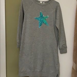 Gray Gap girl sweater dress sequin star